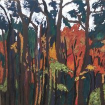 Jesień w Laskach, tłusty pastel, 35x70 cm, 2017, kolekcja prywatna - Francja
